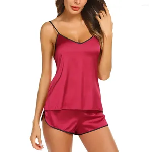 Startseite Kleidung Sommer Frauen Pyjama Set Einfarbig Schlaf Tops Shorts Seide Pyjamas Für Weibliche Pijamas Mädchen Nachtwäsche Nachtwäsche