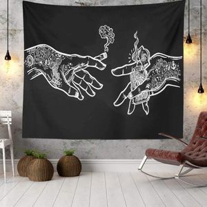 Tapestries vägg tapestry vit och svarta blommor händer roliga kreativa hippie boho nyhet hängande konst hem sovrum vardagsrum