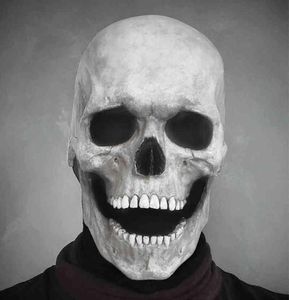 Full Head Skull Mask Hjälm med rörlig käkmasker Hela realistiska latex Scary Skeleton Z L2205307065968