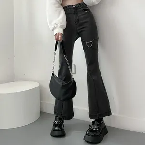 Damen Jeans Vintage Schwarz Denim Flare Hose Streetwear Hohe Taille Slim Hose Harajuku Y2K Lady All-Match Cowboy