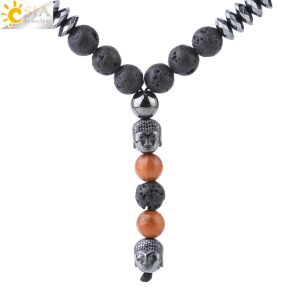 Colares de lava preto de pedra natural CSJA para homens 8mm Hematite Wood Wood Woods 7 Chakras Buddha Yoga OM Rosário Jóias étnicas F762