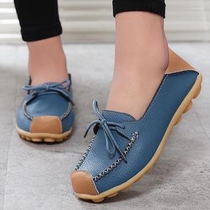 Casual Schuhe 2024 Frauen Wohnungen Mischfarben Echtes Leder Lace Up Oxford Für Flache Mokassin Femme 42