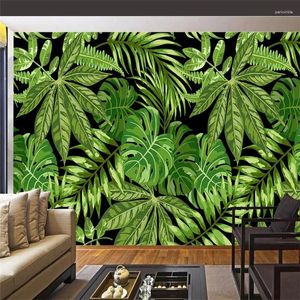 Wallpapers Southeast Asian Style Green Palm Leaf Art Mural Wall Production Wallpaper Custom Po