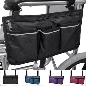 収納バッグ多目的車椅子アームレストサイドオックスフォードクロスリフレクティブストリップ付き複数のポケットベビーカートハンギングバッグ