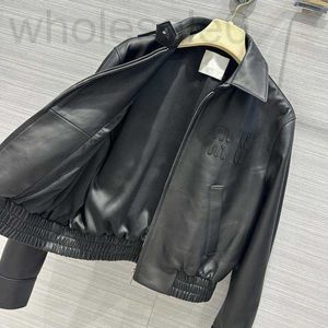 Women's Leather Faux Designer High Quality ~ 23 Autumn and Winter Sheep Leather 100% Kort casual jacka med fyrkantig krage äkta ly5U