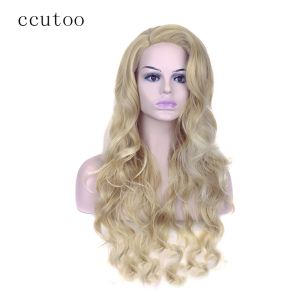 Peruker ccutoo 70 cm gyllene blond mix wavy långsida avsked utformad syntetisk peruk kvinnors hår cosplay full peruk värmemotstånd fiber