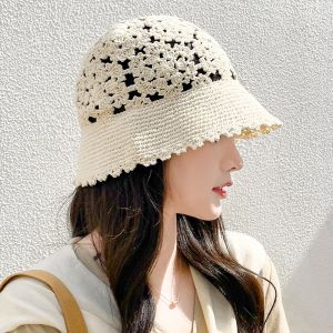 Summer Women's Fisherman Hat Thin Section Fashion Foreign Style Hats Women's Hot Style Hollow Crochet Knitted Cap Party Outdoor Sun Best-selling Pot Caps