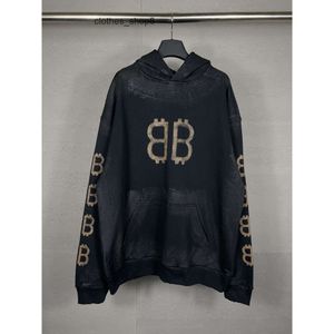 Tasarımcı Hoodie Balencigs Moda Hoodies Hoody Mens Sweaters Yüksek Kalite Doğru Versiyon 24 Çift B çamur boyalı Terry Pamuk Eski gevşek Gra FWQQ