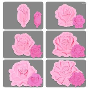 Bakningsformar Rose Pionblommor med tusen lager silikon Fondant Cake Decoration Tools Six-Piece Set Mold