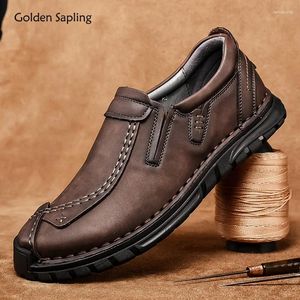 Sıradan Ayakkabı Altın Fidan Retro Erkekler Orijinal Deri Erkekler Loafers El Yapımı Dikiş Daireleri Eğlence Çalışma Ayakkabı Klasikleri Moccasins