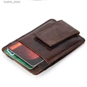 CLIPES DE DINHEIRO ÓLEO DE CAVENIMENTAÇÃO DENIM MENS CARTELA/CARTULO DE CRÉDITO Bolso de couro genuíno fivela magnética Retro Retro Ultra-Thin Mini Card Hole Wallet L240402