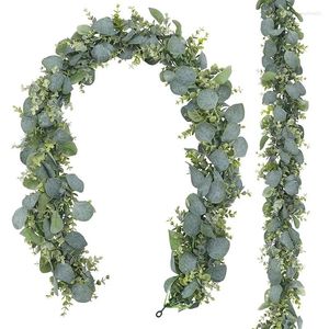 Decorative Flowers Artificial Eucalyptus Garland Fake Silver Dollar Green Leaf Vine Wedding Family Party Cloak