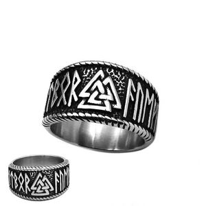 Anéis de banda Atacado Norse Viking Rune Odin Símbolo Anel de Aço Inoxidável Jóias Clássico Nó Celta Amuleto Motor Biker Mens Anel SWR0850 Q240402