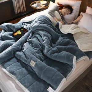 Decken 2024 Ankunft Korallen Fleece Frühling Warme Stich Plaid Für Bett 3 Schichten Wärme Quilts Decke Weiche Flanell Verdicken ??Decke