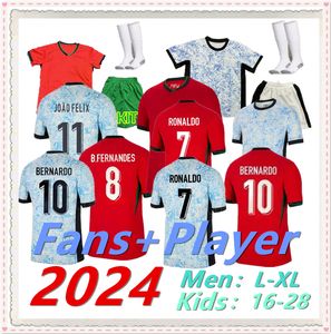 2024 Portekiz Futbol Forması Ronaldo Joao Felix Pepe Bermardo B.Fernandes Camisa de Futebol 24 25 Futbol Gömlek Erkek Kiti ve Çocuk Seti