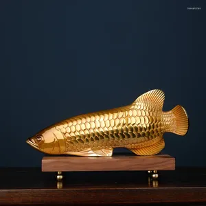 Dekoracyjne figurki Comapany Home Shop Bar Club High Grade Art Zhao cai powodzenia Fortune Golden Dragon Fishes Arkowana mosiężna rzeźba A2
