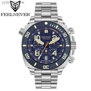 Wristwatches FeelNever Sports Diving Quartz Mens 316L Stainless Steel Spherical Large dial Mens 500M Waterproof Watch Reloj Hombre L240402