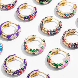 Hoop Earrings Bohemia Multicolor Geometric Eye Star Hoops Huggie For Women Vintage Enamel Flower Leaf Small Brincos Fashion Style