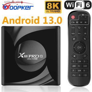 Ustaw górne pole Woopker Android 13.0 TV Box x88 Pro 13 Inteligentny 8K zestaw wysokiej rozdzielczości Bluetooth 5.0 WIFI6 aktualizację RK3528 Media Player Asystent głosowy Q240402