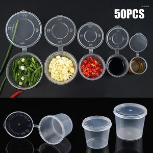 Garrafas de armazenamento 50pcs caixa de molho descartável recipiente dips titular plástico takeaway copo molhos de salada tempero comida com tampas articuladas