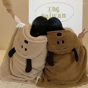 Blankets Cartoon Dog Blanket Padded Shawl In Autumn And Winter Office Nap Warm Plush Hooded Cute Cloak Tide