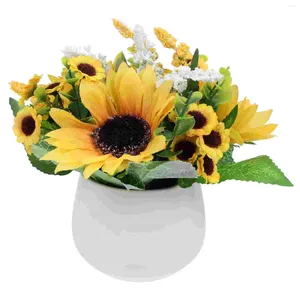 Flores decorativas em vaso artificial adorno de flores realista vaso de girassol decoração para casa