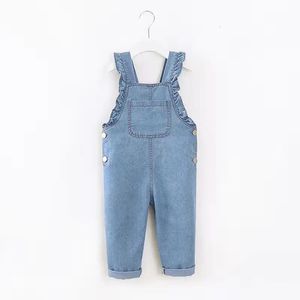 Diimuu baby barn flickor kläder småbarn overaller denim byxor mode barn avslappnade jumpsuits långärmade byxor för 2-6t 240318