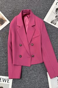 Women's Suits Spring And Autumn Casual Solid Color Double Breasted Pocket Decoration Short Jacket