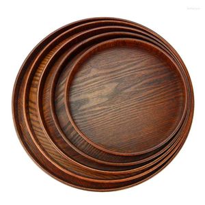 TEA TRAYS Solid Wood Round Plate Fruit Food Bakery Servering Tray rätter Platter E2S