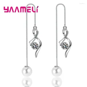 Dangle Küpe Alerji Önleme 925 STERLING Gümüş Cazibe Kadın Modaya Mühimler Kristal Zirkon Top Yuvarlak İnci Parti Aksesuarları Hediyeler