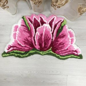 Tapetes feitos à mão 3d tulipas grossas flor tapete quarto sala de estar cama macia salão rosa anti-deslizamento corredor cadeira crianças tapete de porta