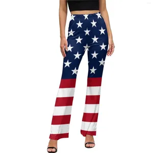 Kadın Pantolon Yıldız Spangled ABD Bayrak Vatansever Kırmızı Beyaz Mavi Yıldızlar Şeritler Seksi Egzersiz Parlama Pantolonları Sonbahar Estetik İnce Fit