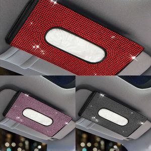 Upgrade Luxury Car Visor Tissue Holder Crystals Cover Case Clip PU Leather Gorgeous Backseat Tissue Case Bling Car Accessories For Woman