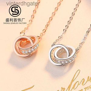 Top Luxury Fine 1to1 Original Designer Necklace for Women Carter S925 Silver Necklace Womens Fashion Rose Gold Circle Ring Buckle Necklace Double Ring Pendant