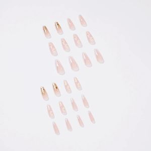 24st franska falska naglar korta konst nagelips Tryck på Stick On False med mönster Full Cover Artificial Pink Wearable Clear Tips- För kortkonst Nagelips