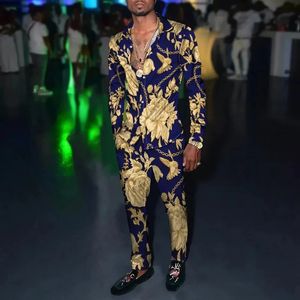 Модная мужская повседневная спортивная одежда с 3D принтом и цветочным узором, дышащая рубашка с лацканами и длинными рукавами, брюки, комплект из двух предметов 240321