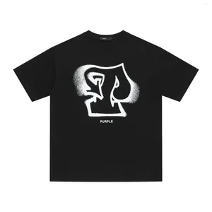 Camisas masculinas de marca roxa camisetas masculinas de manga curta camiseta de grandes dimensões nicho streetwear respingo de tinta coração impressão topos