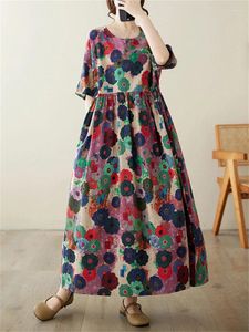 Vestidos de festa de algodão vintage manga curta para as mulheres 2024 verão casual solto longo oversize vestido femme robe férias praia roupas