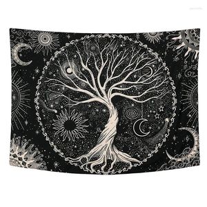 Tapestries Tree Tapestry Moon And Sun Black Wall Hanging Mandala Starry Sky Hippie