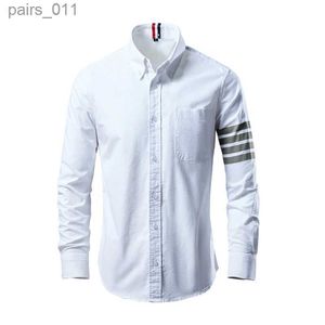 Mäns casual skjortor 2024 Trend Mens Shirts Casual Soft Thin Cotton Slim Luxury Long Sleeve Randig Solid Shirt Male Streetwear M-8XL 240402