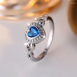 Eheringe Weibliche Liebe Unendlichkeit Herz Für Frauen Silber Farbe Blau Stein Braut Bands Vintage Valentinstag Party Schmuck Geschenk