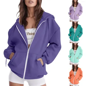 Women's Hoodies Lady's Christmas Shirts Womens Casual Solid Long Sleeve Zipper Hooded Coat Pocket Sweatshirt With