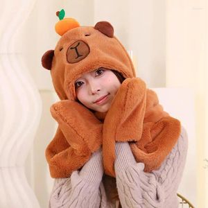 Blankets Cute Ear Beanie Caps 3-in-1 Cap Gloves Scarf Set Winter Hats In Capybara Shape Birthday Holiday Anniversary Christmas Gift Blanket