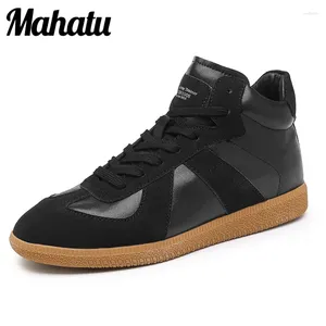 Casual Shoes Men Genuine Lether Fashion Solid Color Flat Leisure Lace-up High Men's Comfortable Zapatillas Hombre