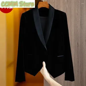Women's Suits High Class Temperament Versatile Large Black Velvet Jacket Short Blazer Suit Jackets Spring And Autumn Outwear