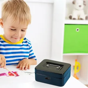 Förvaringspåsar pengar säker låda låsbara kontanter med nyckel bärbar spargris tillverkad av metall liten säkerhetslås robust myntlådor för barn