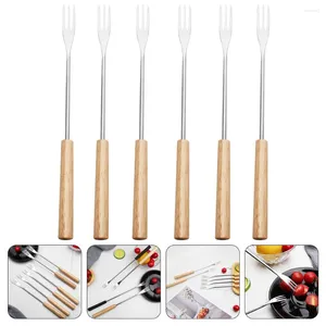 Geschirrsets 12 PCs Schokoladen Fondue Fork Dekoration Werkzeuge Küche Vorräte Diping Topf Obstgabeln Holz Griff Haushalt Grill