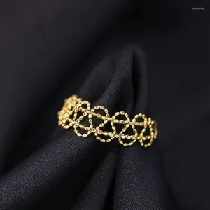 Küme halkaları gerçek 18K altın ayarlanabilir yüzük saf Au750 dantel yumuşak zincir basit vintage tasarım güzel mücevher hediyesi kadınlar için ri009