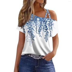 Women's T Shirts Fashion Casual Print Sexy Cold Shoulder Short Sleeve-Shirtop Youthful Woman Clothes Clothing Blouse Top Women