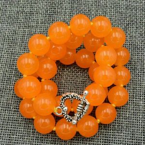 Hängar Vackra 12 mm naturliga orange jade runda ädelsten pärlor halsband 18 ''